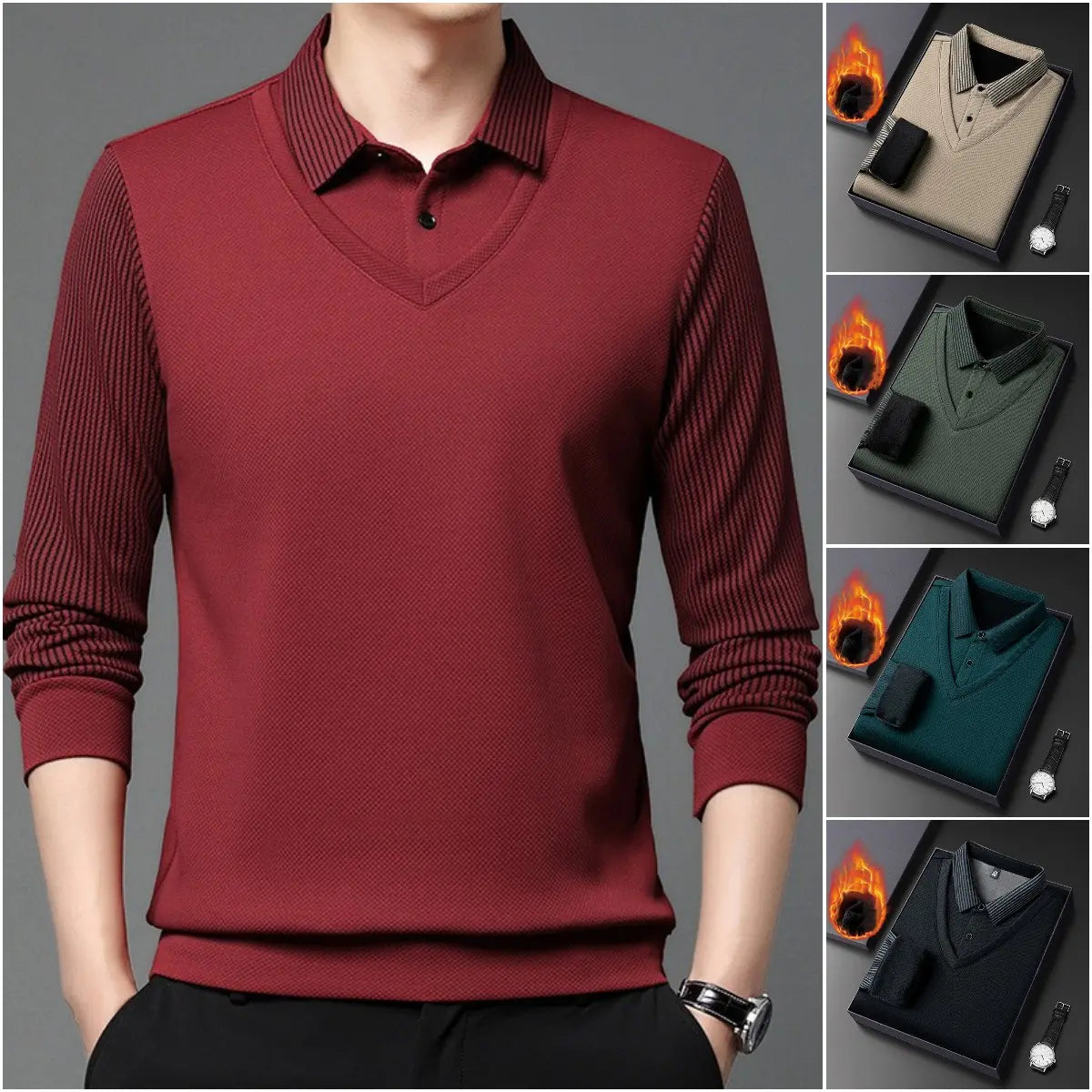 【M-4XL】Réteges stílusú póló, színblokk dizájnnal és csíkhatású részletekkel