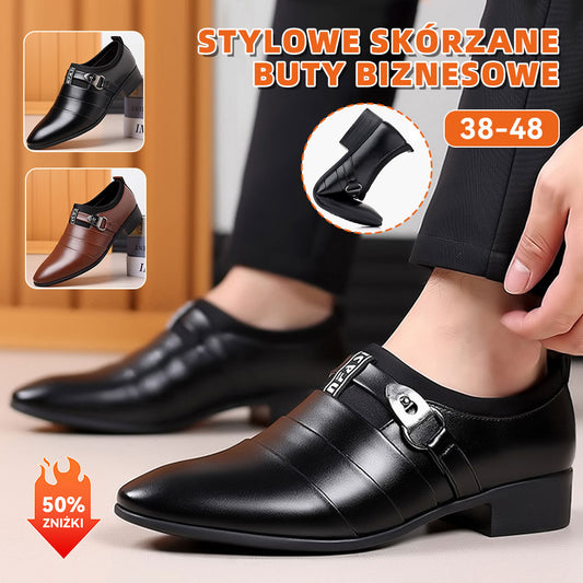 【50% zniżki】🔥🔥Nowe skórzane buty męskie wizytowe, buty casualowe w dużych rozmiarach z noskiem w szpic-4243059