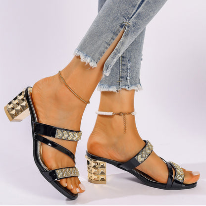 👡【Kup 1, a 1 dostaniesz gratis】【36-43】Modne pantofle na wysokim obcasie w kształcie diamentu-3961746