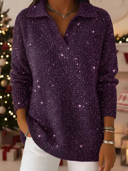 🔥【S-3XL】Marzycielski damski, modny i elegancki sweter z dzianiny, dekolt w serek, wzór gwiaździstego nieba 4207095
