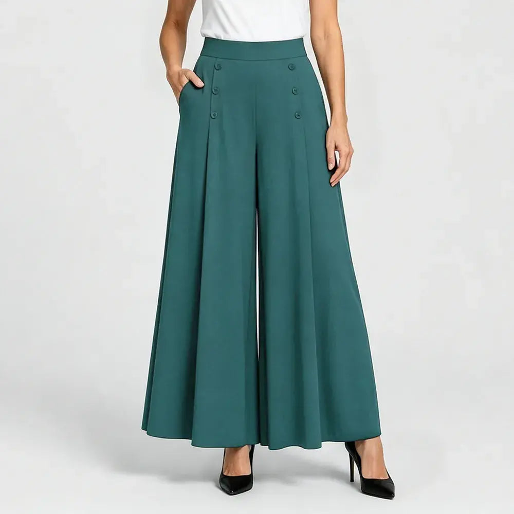 【M-5XL】Dámské elegantní skládané kalhoty s vysokým pasem a širokými nohavicemi