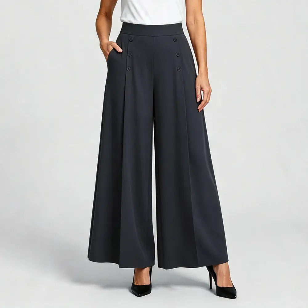 【M-5XL】Dámské elegantní skládané kalhoty s vysokým pasem a širokými nohavicemi