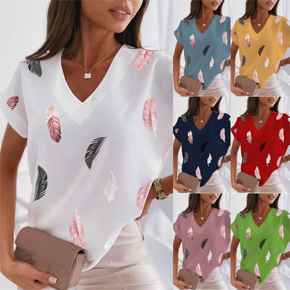 🎉🌈【Ograniczona ilość】🔥✨【S-6XL】2025 Lato Nowy Prosty Wygodny Miękki Damski T-shirt z nadrukiem 3D Piór-3970872