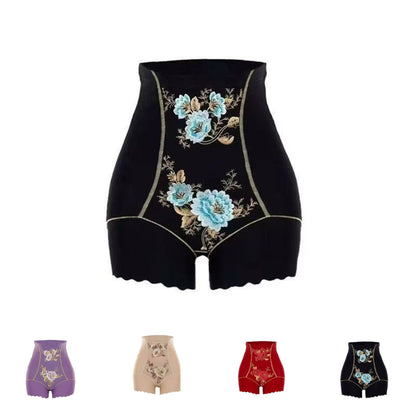🔥🩲【5 par bielizny dla】Ostatni dzień – 50% zniżki – Antybakteryjne majtki z wysokim stanem, modelujące brzuch, z kwiatowym haftem-4213480