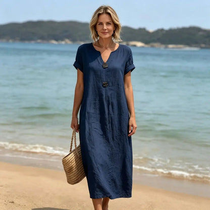 🏖️👗【S-3XL】Lehké a vzdušné letní šaty z lnu a bavlny volného střihu - zamilujete si je na první nošení.