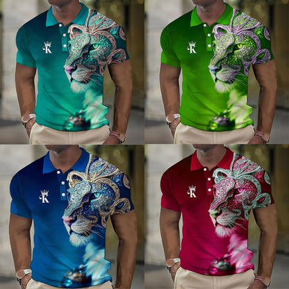 【Novi modeli sniženi 45%.】【S-6XL】Męska koszulka polo z nadrukiem 3D z lwem-3919209