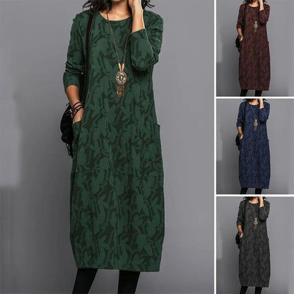 ✨【S-3XL】2025 Nowa damska sukienka z nadrukiem, okrągłym dekoltem i długim rękawem, czysta bawełna, miękka i wygodna-4168908