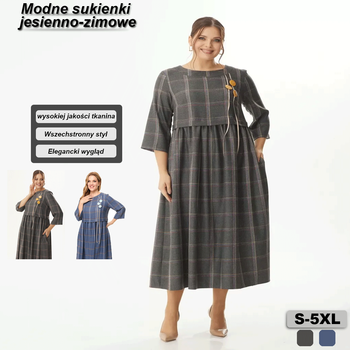 💖💖【S-5XL】🍁🍂Wysokiej jakości stylowa sukienka w nowym stylu na jesień i zimę 3846770