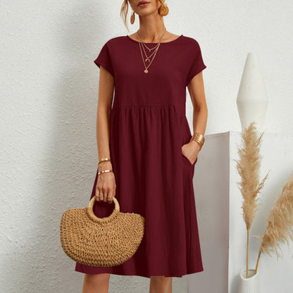 👗💖💖【S-5XL】Dámské šaty z bavlny a lnu 2026 s kulatým výstřihem a volným střihem