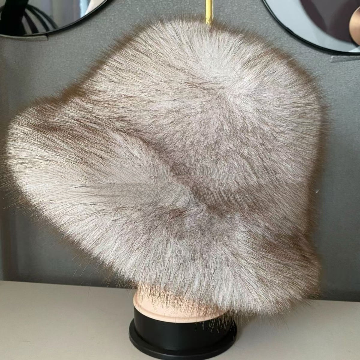 Ciepła damska czapka jesienno-zimowa z dużym rondem i kopułą, futro z lisa-4224357