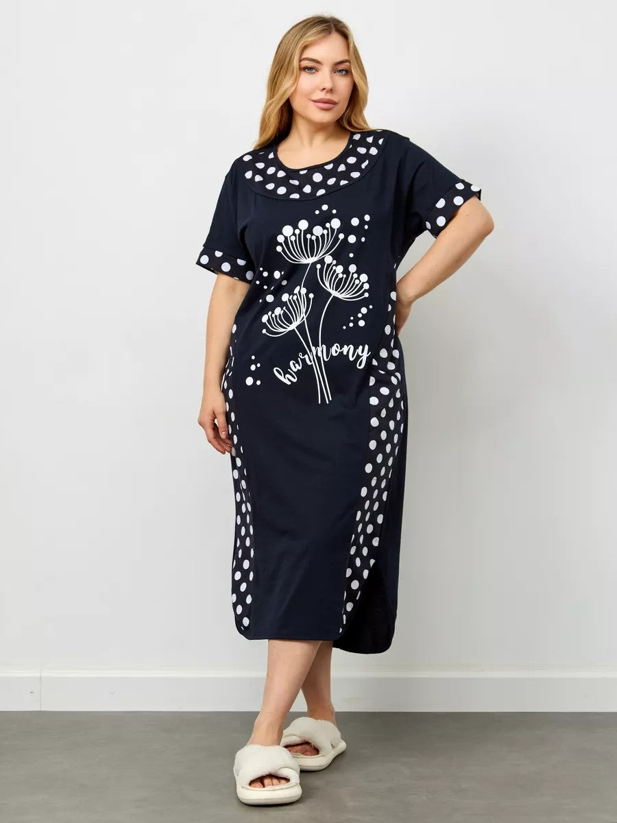 👗【S-5XL】Sukienka bawełniana z krótkim rękawem i okrągłym dekoltem