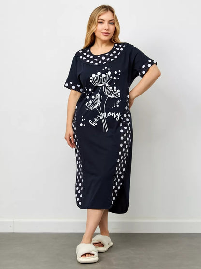 👗【S-5XL】Sukienka bawełniana z krótkim rękawem i okrągłym dekoltem
