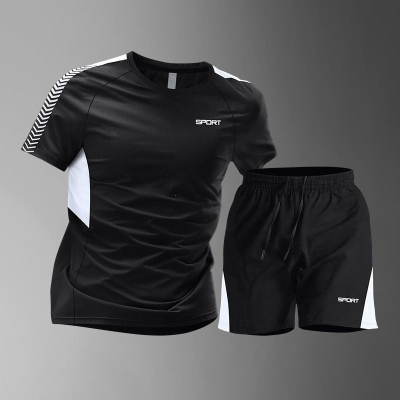 [M-3XL: sleva 50 %] 🎽Pánská rychleschnoucí sada z ledového hedvábí - krátký rukáv a kraťasy, dvoudílná sada - ležérní sportovní