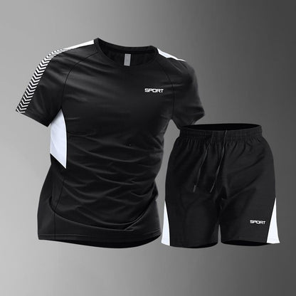 [M-3XL: sleva 50 %] 🎽Pánská rychleschnoucí sada z ledového hedvábí - krátký rukáv a kraťasy, dvoudílná sada - ležérní sportovní