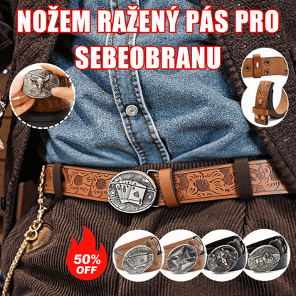 🎁👍Męski pasek z wytłoczeniami i wbudowanym nożem 4147905