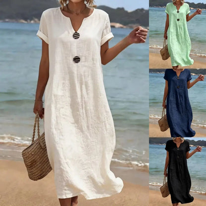 🏖️👗【S-3XL】Lehké a vzdušné letní šaty z lnu a bavlny volného střihu - zamilujete si je na první nošení.