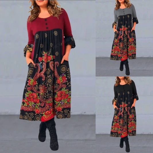 【S-5XL】👗Nové jesenné a zimné ležérne šaty s dlhým rukávom a retro potlačou 4142798