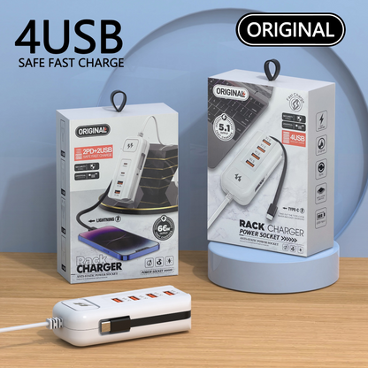 Cable de extensión USB y protector contra sobretensiones | Hub inteligente de 4 puertos con carga rápida de 30 minutos y protección contra sobretensiones | Mantén tu PC y equipo de viaje organizados 🎄✨ 4194024