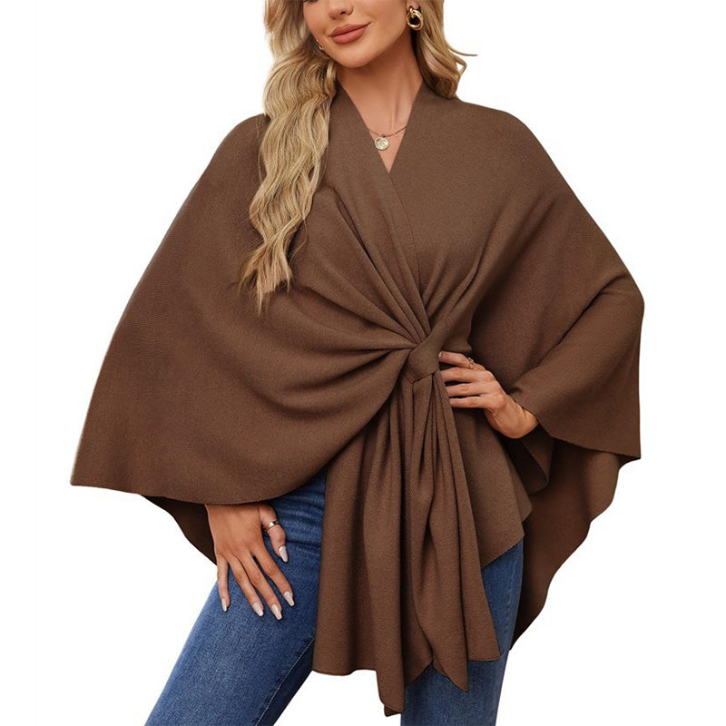 💃🧣🐑🔥【Univerzální velikost pro všechny】Elegantní jednodílný jednobarevný měkký šálový kabát/plášť pro dámy 4185878