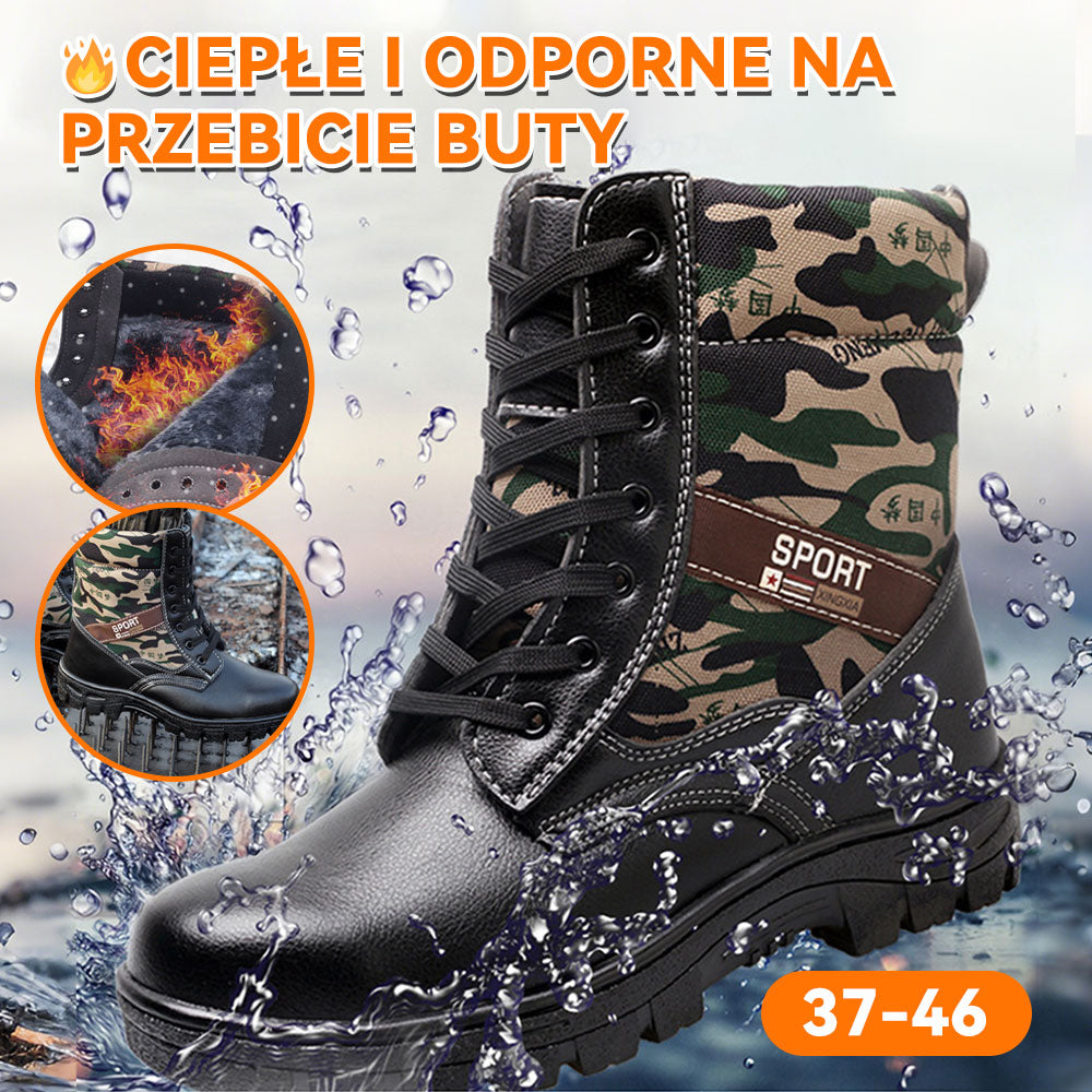 🔥【37-46】✨✨Zimowe bawełniane buty w kamuflażu, wysokie, wyściełane polarem, pogrubione, ochronne na zimną pogodę-4179138