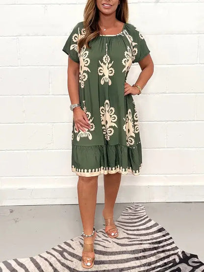 🤩🌹【S-4XL】 Kwadratowa sukienka z geometrycznym wzorem Multi Print-3671522