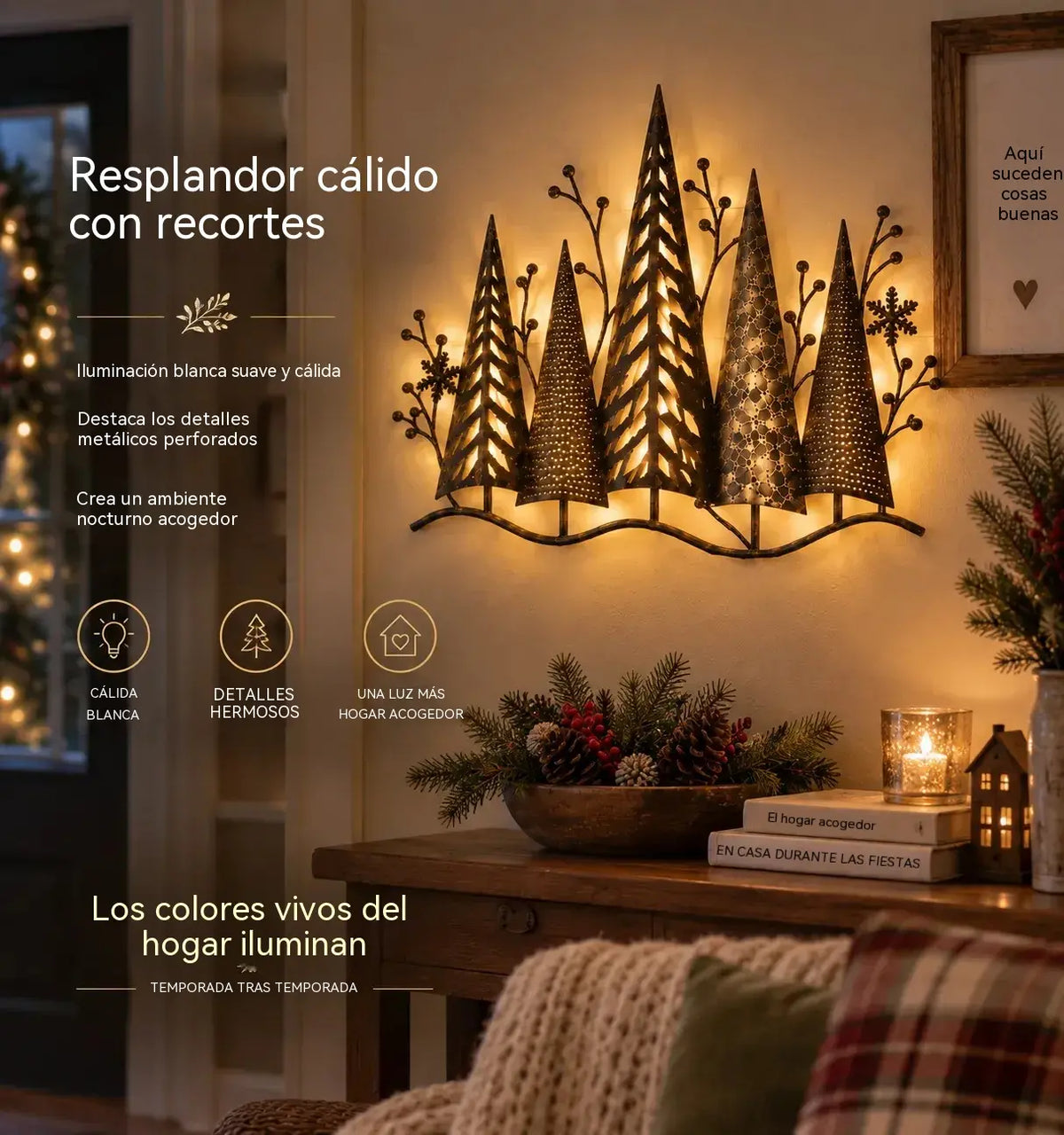 🎄🕯️ Erdőmotívummal és vintage ihletésű, megvilágított fém fali dekoráció 🌙