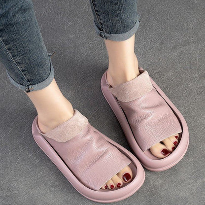 👡[35-40] 2025 Nowy styl Retro Ręcznie robione Miękkie skórzane Solid Color Wygodne damskie sandały-3987754