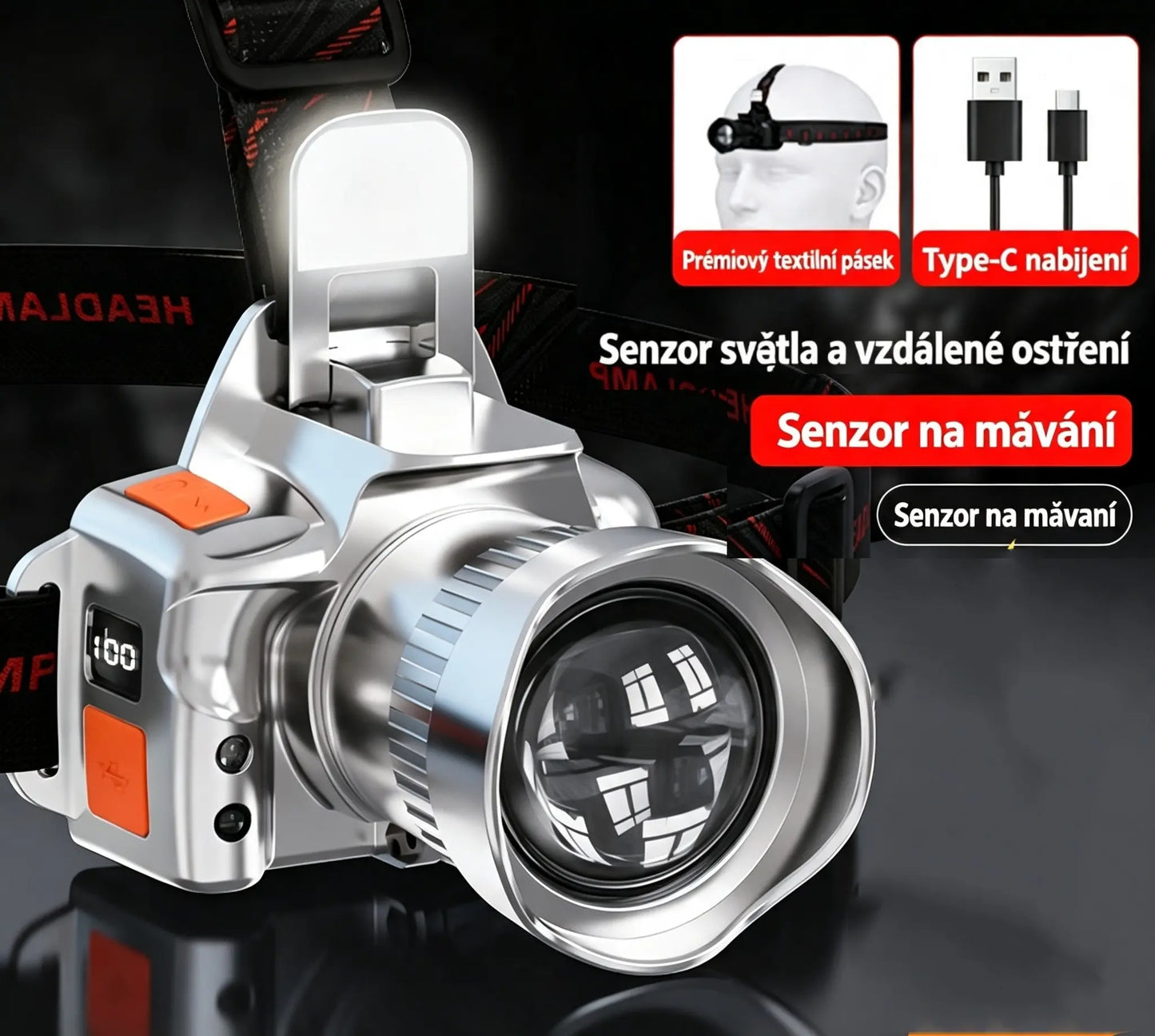 ⚡Výkonná indukční čelovka pro domácí použití, venkovní použití, zoom, dlouhý dosah, dobíjecí, dlouhá výdrž, noční chůzi, dobrodružství, noční rybolov