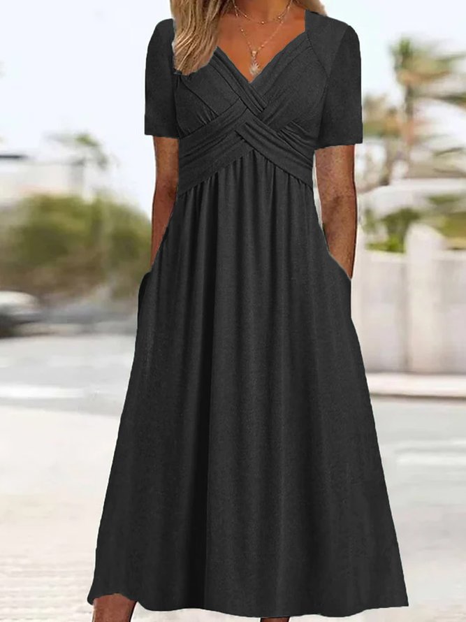 🔥🔥👗【S-3XL】2026 Čistobarvne modne srednje dolge obleke za prosti čas