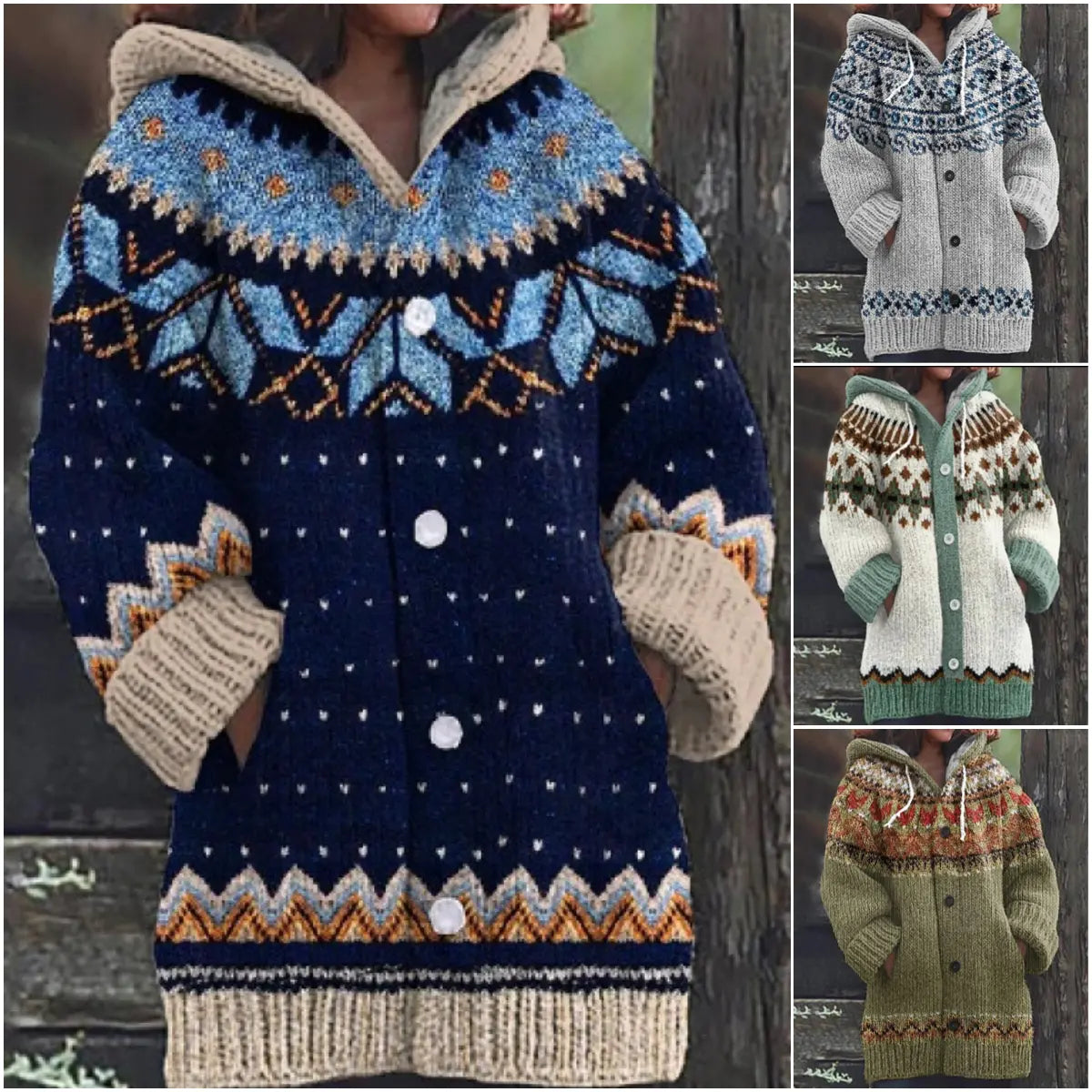 🤗🔥【S~5XL】✨Jesen/zima Nova elegantna barvita retro jakna s kapuco
