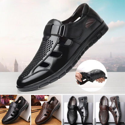 😎👞【Piele naturală premium – versiune nou îmbunătățită】Sandale bărbătești high-end din piele naturală, cu design perforat
