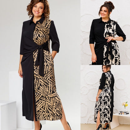 💙🖤【S-5XL】 Elegancka sukienka z nadrukiem, która podkreśla talię-3750738