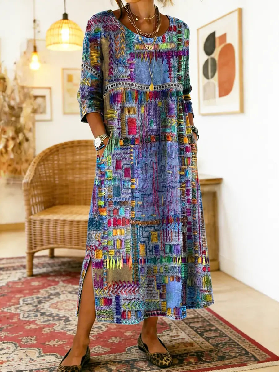 ✨ ¡Último día con un 50 % de descuento! 【S-5XL】 Vestido retro de verano con cuello redondo y estampado; ligero, transpirable, favorecedor y fácil de combinar.
