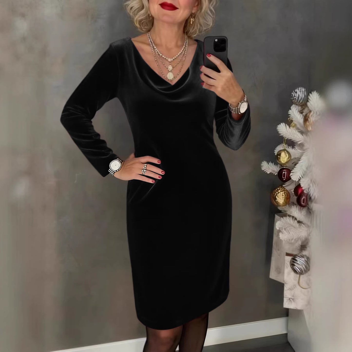 ✨ Sukienka z weluru 2026 | Długie rękawy | Seksuacyjny & Elegancki Styl ✨-4208567