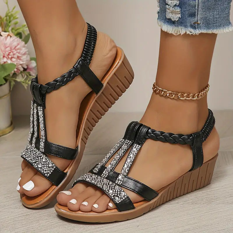 🌈🌿【Ograniczona ilość sztuk🔥】👡【34-43】2025 Nowe modne błyszczące sandały damskie ze strasami-3987841