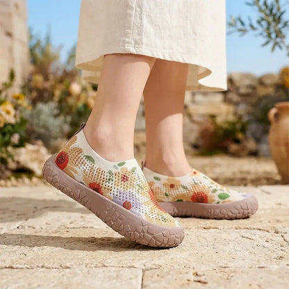 ⭐🌺【36-43】Dámské plátěné nazouvací boty s potiskem - lehké, s měkkou podrážkou, ležérní - prodyšné, malované mokasíny