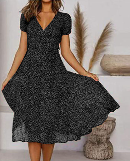 🌈💃【Sleva 50 % 🔥】👗😍 Nové dámské šaty 2026 ve větších velikostech s výstřihem do V a krátkými rukávy, květinové šaty s puntíky ve větších velikostech