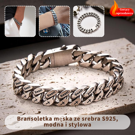 🔥Męska bransoletka z koralików skręconych ze srebra próby 925-4083269