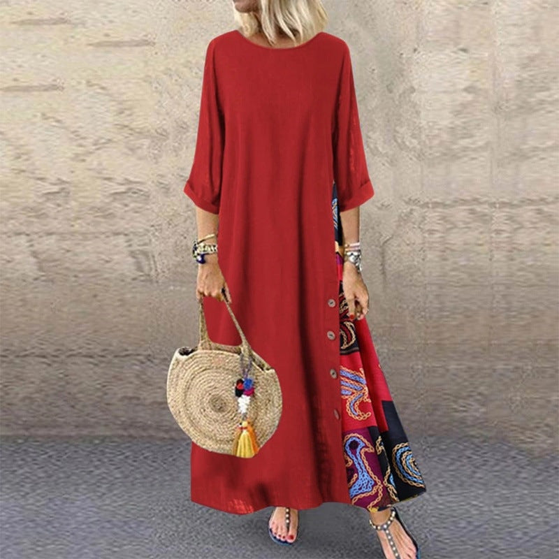 🌾【Oferta specjalna】💕[M-5XL] Nowa letnia sukienka lniana w stylu retro - miękka i wygodna w dotyku-3974424