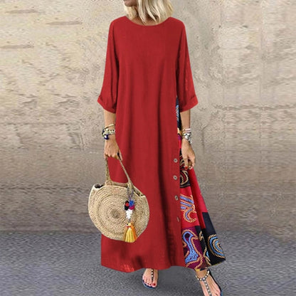 🌾【Oferta specjalna】💕[M-5XL] Nowa letnia sukienka lniana w stylu retro - miękka i wygodna w dotyku-3974424