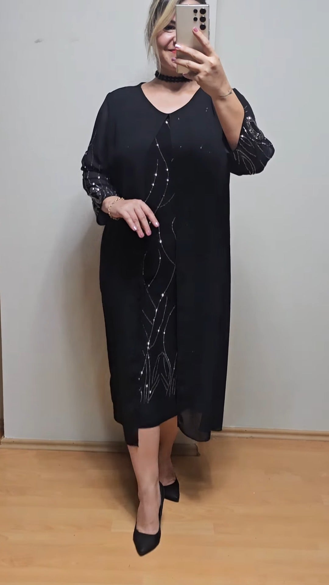🔥Wyprzedaż ograniczona czasowo 🔥【S-5XL】Elegancka i modna sukienka midi z tiulowymi rękawami-4107042