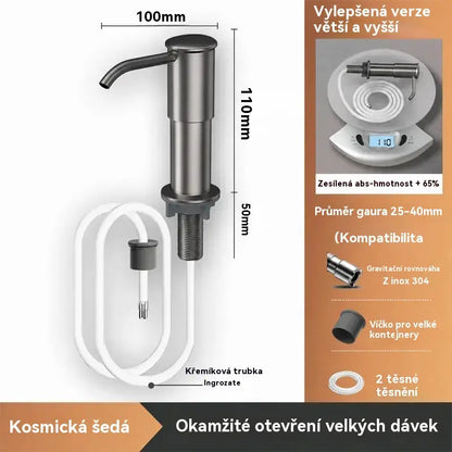 🏠Vestavný dávkovač mýdla a mycího prostředku pro kuchyňský dřez, z prémiové nerezové oceli, s výsuvnou trubicí vedoucí přímo do láhve a gravitační kuličkou 304, rychlé čerpání