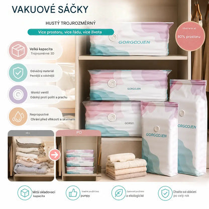 🧳 5 kusy  💨 Velký, stlačitelný vakuový úložný sáček: není potřeba pumpička, nepropustný a ideální pro úsporu místa v kufrech i doma ✈️