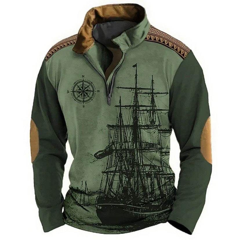 🌟【S-5XL】Nová zimní pánská stylová mikina s potiskem, dlouhými rukávy a polovičním zipem
