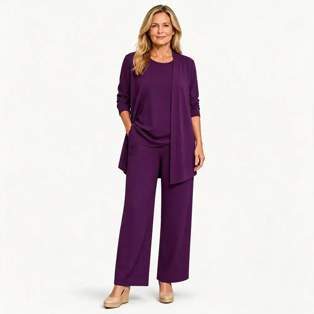 ✨Poslední den 50% sleva 【S–5XL】 Dámská třídílná souprava, přiléhavý kardigan, volný top a dlouhé kalhoty, pohodlný materiál, snadné kombinování