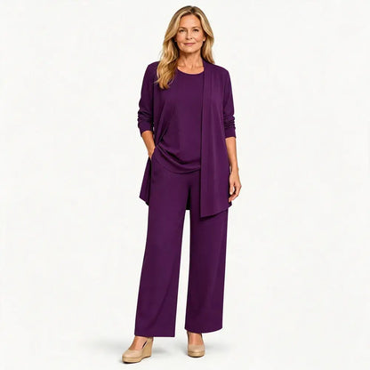 ✨Poslední den 50% sleva 【S–5XL】 Dámská třídílná souprava, přiléhavý kardigan, volný top a dlouhé kalhoty, pohodlný materiál, snadné kombinování