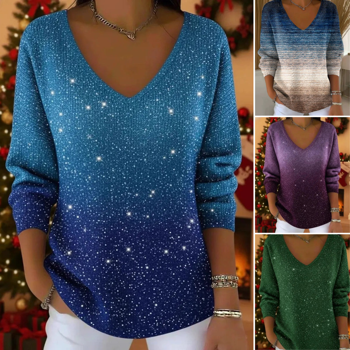 💥🔥【S-5XL】Marzący sweter z dzianiny z gradientowym wzorem gwiaździstego nieba-4183748