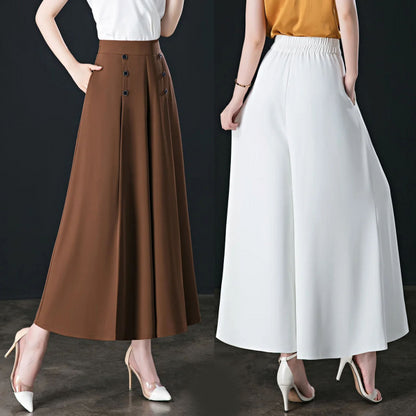 【M-5XL】Modna, drapowana spódnica damska z szerokimi nogawkami i wysokim stanem-3568652