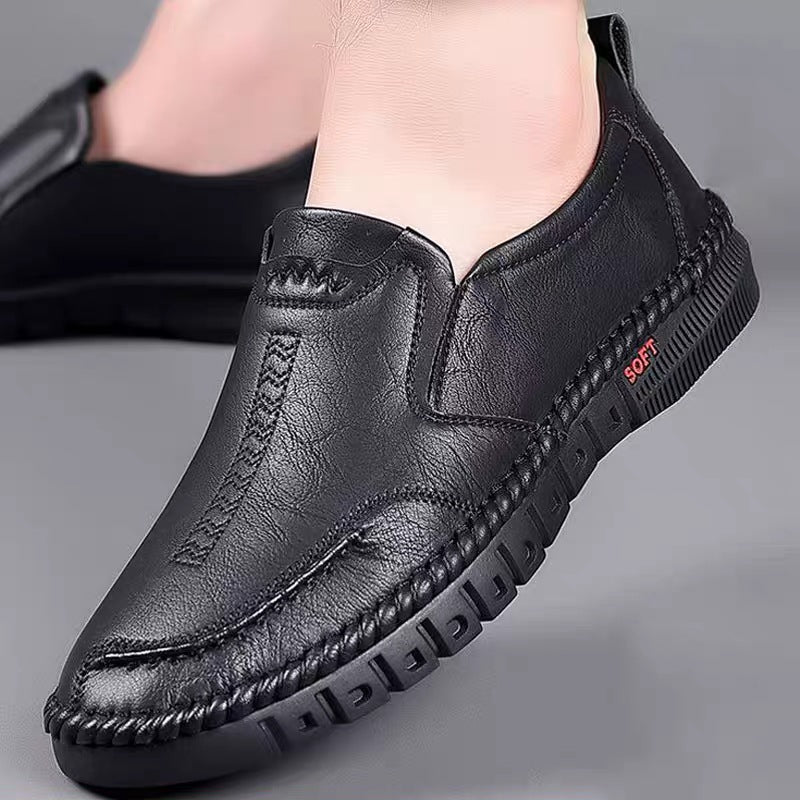 👞【39-44】Nowe męskie skórzane buty casualowe z miękką podeszwą - antypoślizgowe - oddychające-3977383