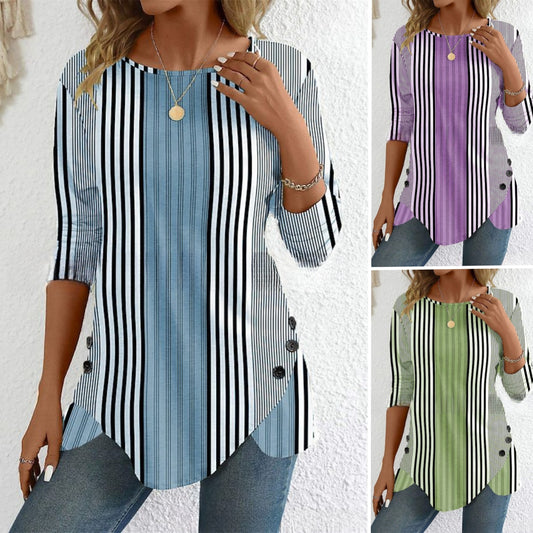 💕👚Speciální nabídka na letní novinky【S-3XL】Letní nová dámská pruhovaná volnočasová halenka, prodyšná a pohodlná, ideální volba na léto.
